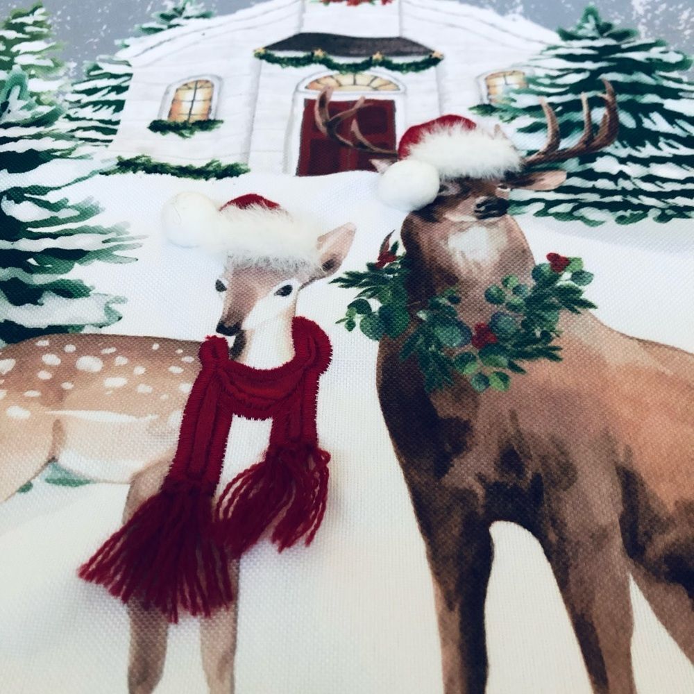 Winter Christmas Deer Chapel Church Holiday Table Runner - Picture 2 of 5